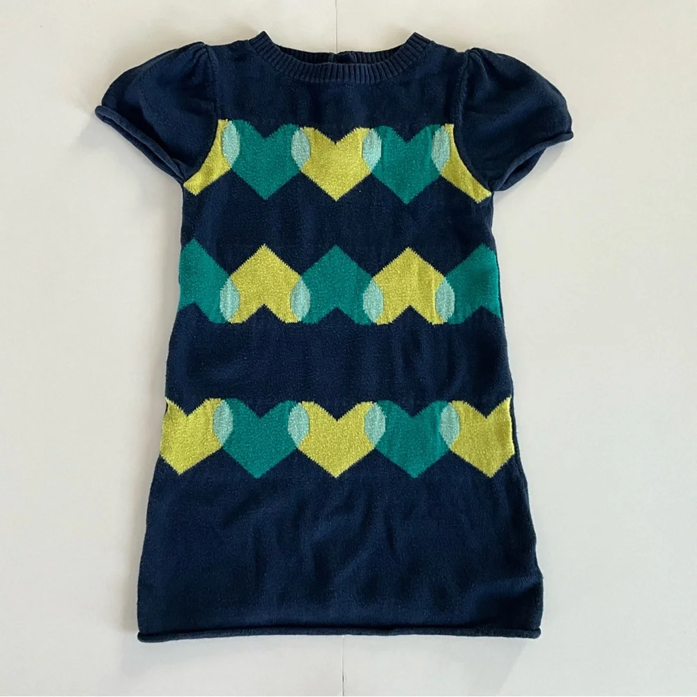 Crazy 8 Navy Dress with Teal and Lime Heart Pattern Girls Size 4T